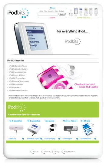 iPodbits - eCommerce website design selling iPod Accessories